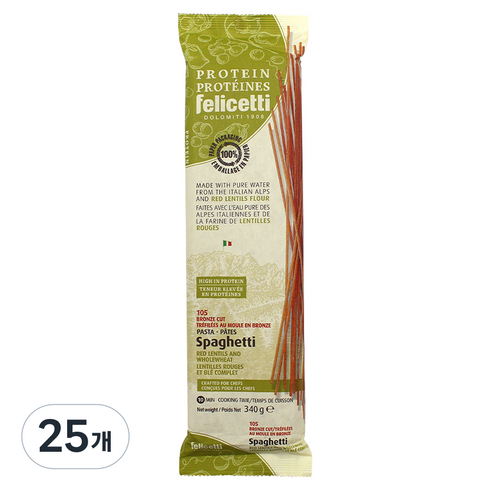 펠리체티 유기농 프로틴 레드렌틸 & 통밀스파게티, 340g, 25개