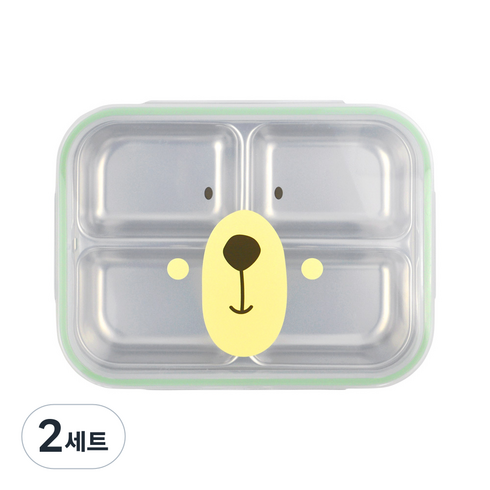 베어 스텐 4칸 식판도시락, 혼합색상, 식판 + 뚜껑, 2세트