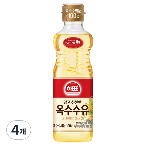 해표 옥수수유, 900ml, 4개