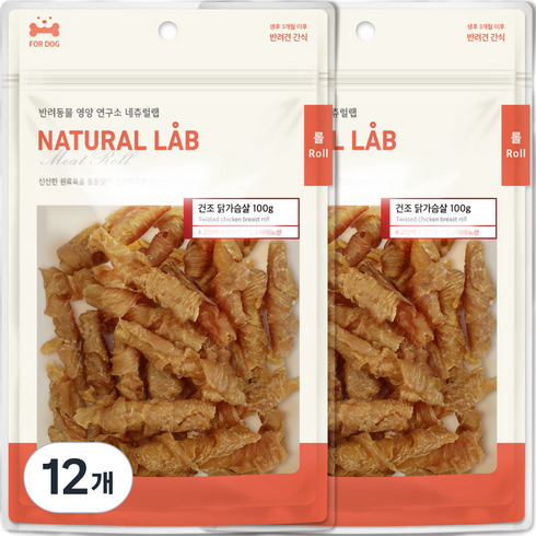 네츄럴랩 강아지 건조 간식 롤, 닭가슴살 롤, 100g, 12개