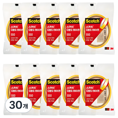 스카치 다용도 테이프 550 리필 12mm x 20m, 투명, 30개