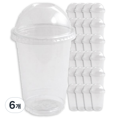 아이스 투명컵 16oz + 돔형 타공 뚜껑, 480ml, 25개입, 6개
