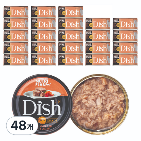 동원뉴트리플랜 디쉬 고양이 캔, 혼합맛(흰살참치/연어), 85g, 48개