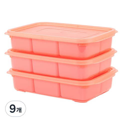 이지앤프리 튼튼이 웨이브킵 유아식 6분할 큐브용기, 핑크, 9개, 1.7L