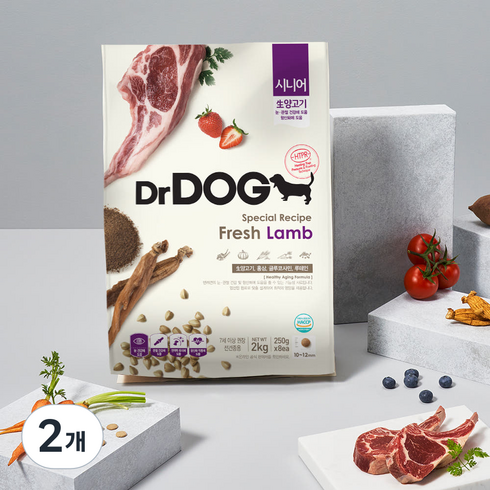 닥터독 시니어 강아지 건식사료, 양, 2kg, 2개