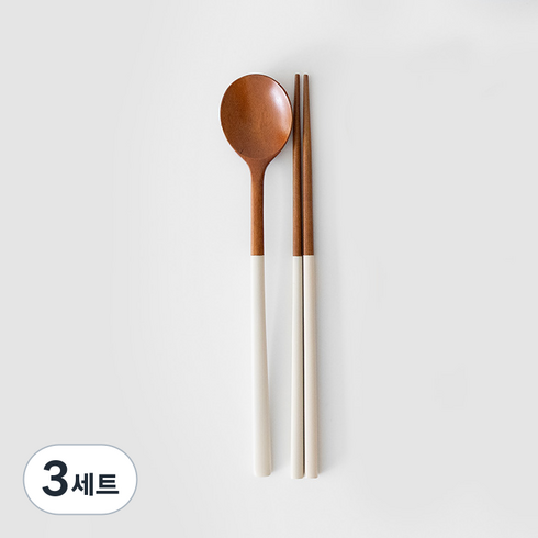 니코트 우드 라운드 수저세트, 아이보리, 숟가락 + 젓가락, 3세트