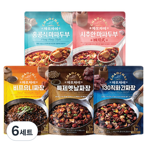 차오차이 짜장 마파두부 체험팩 5종 세트, 900g, 6세트