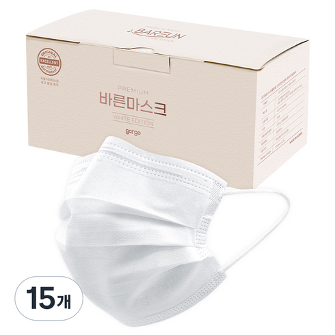 고르고 바른 마스크 성인용 대형, 50매입, 15개, 화이트