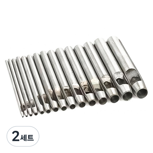 코히모 가죽 공예 원형 펀치도구 15종 세트, 실버, 2세트