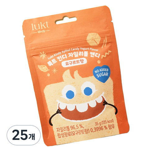 LUKT 유아용 킨디 자일리톨 캔디, 35g, 25개, 요구르트향