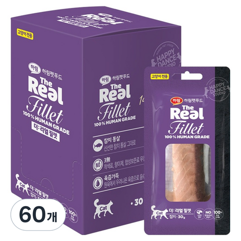 하림펫푸드 고양이 더리얼 필렛 간식, 참치, 30g, 60개