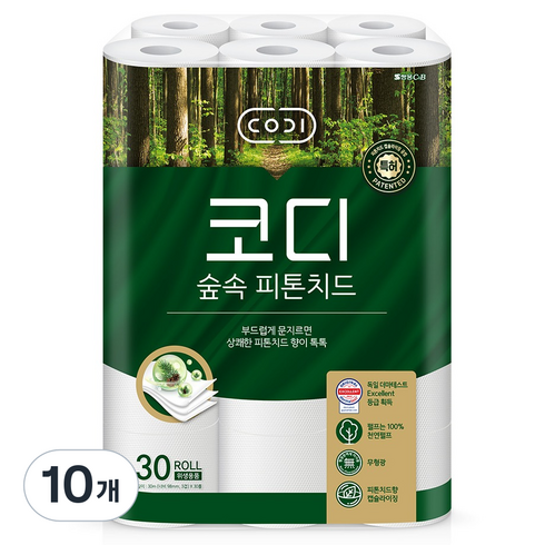 코디 숲속 피톤치드 롤화장지, 30m, 30롤, 10개