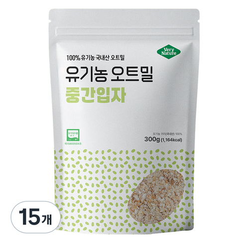 베리네이처 잡곡 유기농 오트밀 중간입자, 300g, 15개