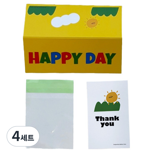 마커스스토어 알록달록 해피데이 헤더택 30p + 포장 소 30p + 카드 30p 세트, 옐로우, 4세트