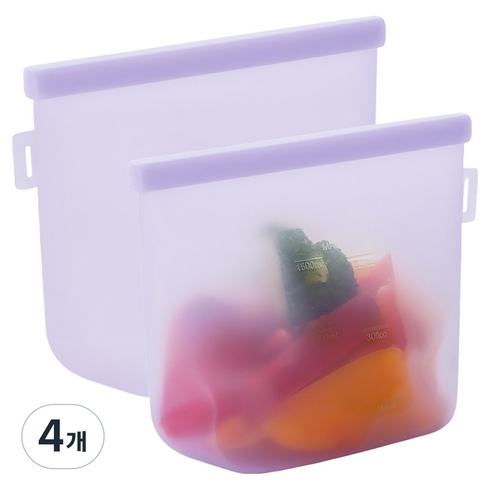 네이쳐리빙 릴리브 더블락 실리콘 지퍼백 퍼플, 1500ml, 1개입, 4개