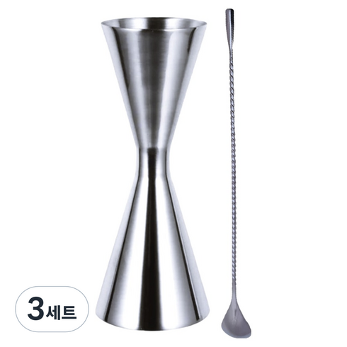 탱이하우스 하이볼 지거 칵테일 계량컵 30ml / 60ml + 바 스푼 세트, 심플(칵테일지거), 실버(바스푼), 3세트