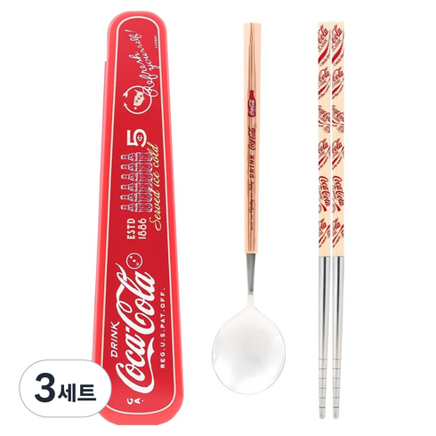 릴팡 코카콜라 옥타수저 슬림케이스 세트, 레드, 3세트, 숟가락 + 젓가락 + 케이스