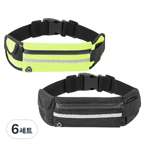 HINBA 러닝벨트 초슬림 초경량 마라톤 허리가방 2종, 검정 + 녹색, 6세트