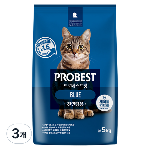 프로베스트 고양이 기능성 사료, 헤어볼, 5kg, 3개