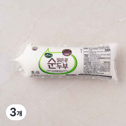 맑은물에 맑은콩 순두부, 1kg, 3개