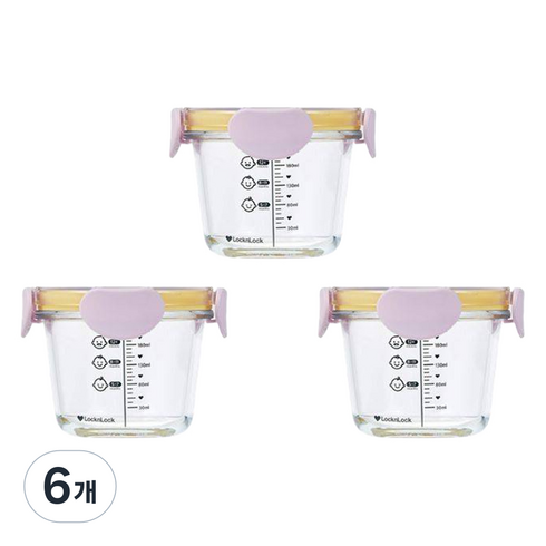 락앤락 리틀럽 디어 밀폐캡 원형 이유식 용기, 260ml, 라벤더, 6개
