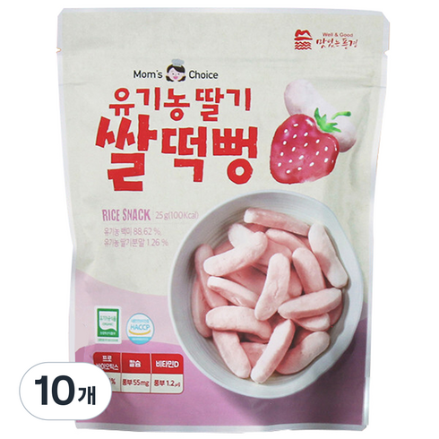 맛있는풍경 유기농 딸기 쌀떡뻥, 딸기맛, 25g, 10개