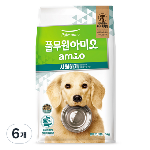 풀무원아미오 강아지 시원하개 기능성 사료, 장건강/유산균, 1.5kg, 6개