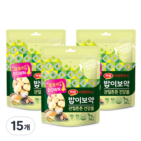 하림펫푸드밥이보약 강아지 관절튼튼 건강볼, 초록입홍합, 38g, 15개