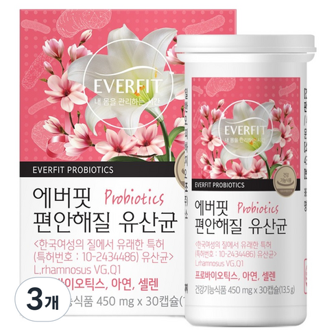 에버핏 편안해질 유산균 13.5g, 30정, 3개