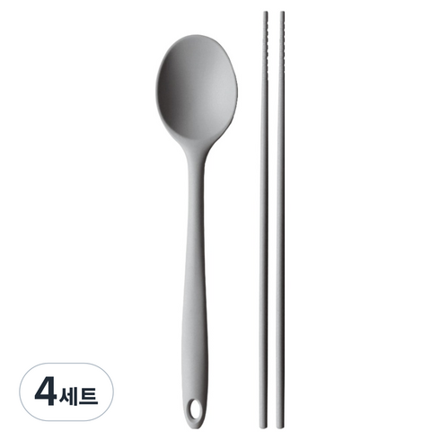 리본제이 실리콘 요리용 스푼 + 젓가락 세트, 그레이, 4세트