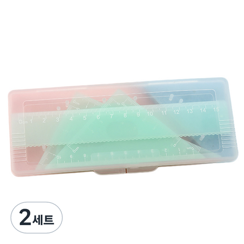 세븐집 파스텔 삼각자 각도기 4종 세트, 그린, 2세트