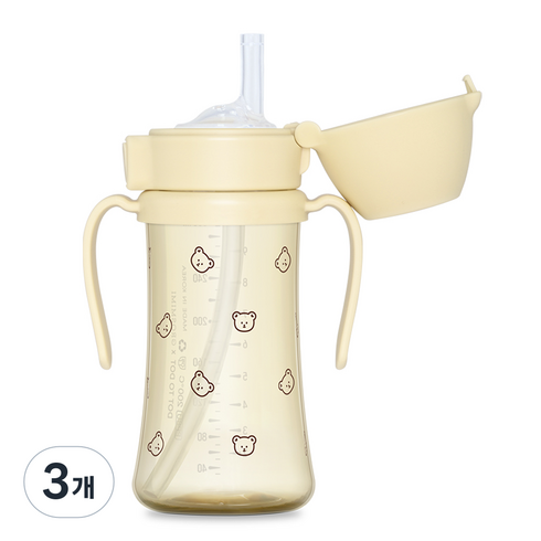 그로미미 PPSU 유아용 빨대컵, 300ml, 3개, 버터