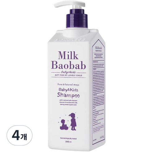 밀크바오밥 베이비 앤 키즈 샴푸, 500ml, 4개