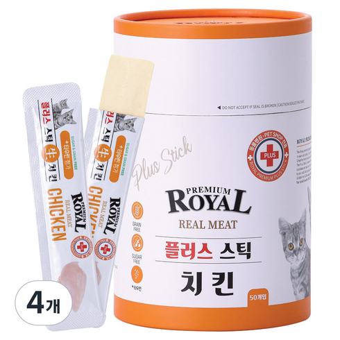 로얄 프리미엄 고양이 플러스 스틱 간식 50p, 치킨, 500g, 4개