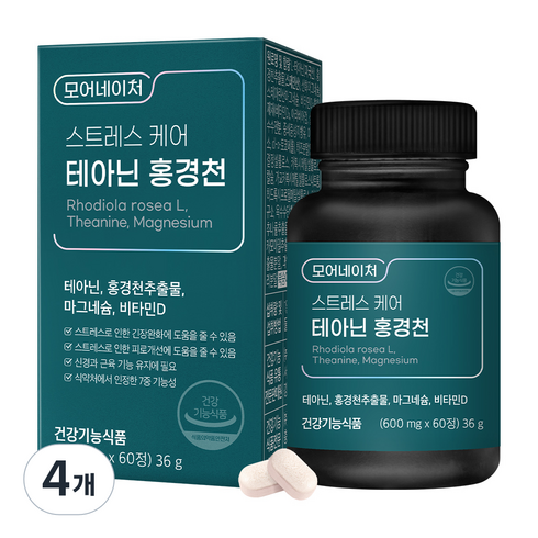 모어네이처 스트레스 케어 테아닌 홍경천, 60정, 4개