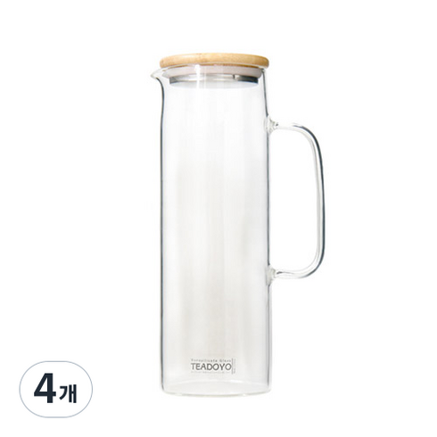 티도요 유리 물병, 혼합색상, 1.2L, 4개