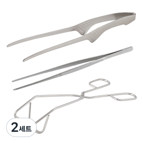 홈파워 조리도구 세트, 가위형 집게 + 핀셋 지게 + 요리용 핀셋 집게, 실버, 2세트