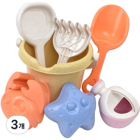 샌디토이 통 모래놀이 물조리개 바스켓 세트 3011b, 혼합색상, 3개, 500g