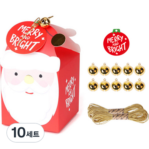 인디케이 크리스마스 산타 반짝 상자 10p + 골드방울 10p + 장식텍 10p + 샌드골드금사 10y 세트, 혼합색상, 10세트
