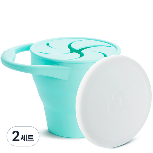 먼치킨 실리콘 폴딩 아기 스낵컵 + 뚜껑 세트, 민트, 2세트