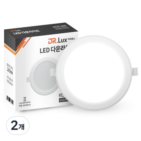 닥터룩스 LED 다운라이트 20W 150mm 6인치 방습형, 주광색, 2개