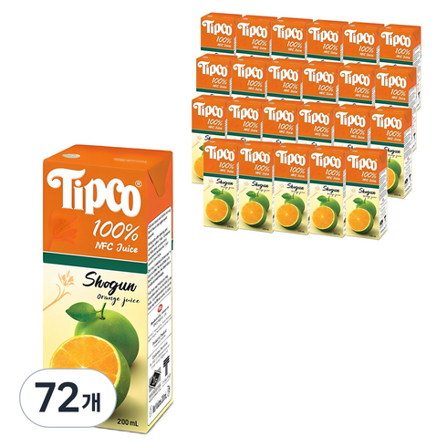 팁코 쇼군 NFC 오렌지 주스 100%, 200ml, 72개