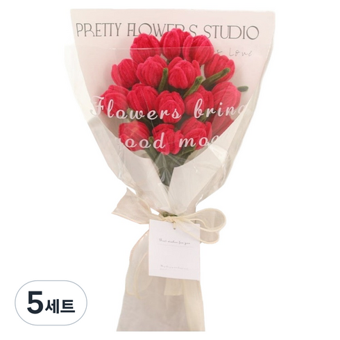 에버리즈 모루 꽃다발 만들기 DIY키트 세트, 5세트, 01 핫핑크 튤립