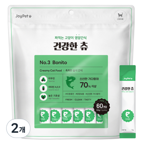 조이펫 고양이 건강한 츄 간식 60p, 가다랑어, 720g, 2개