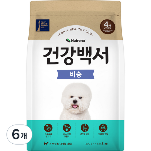 뉴트리나건강백서 강아지 기능성 사료, 비숑, 2kg, 6개