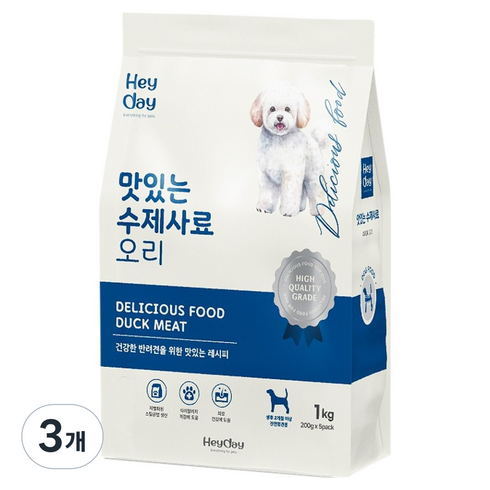 헤이데이 전연령 강아지 맛있는 수제 소프트사료, 오리, 1kg, 3개