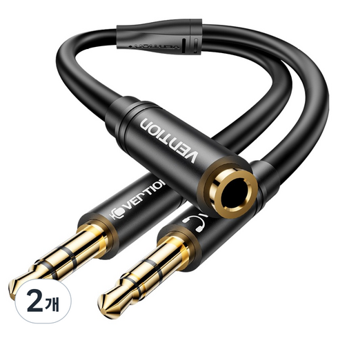벤션 3.5mm 마이크 이어폰 오디오 분배기 AUX 케이블 1m, BBU, 2개, 블랙