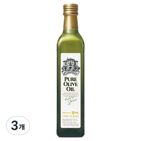 백설 CJ 백설 유러피안 퓨어 올리브유, 500ml, 3개