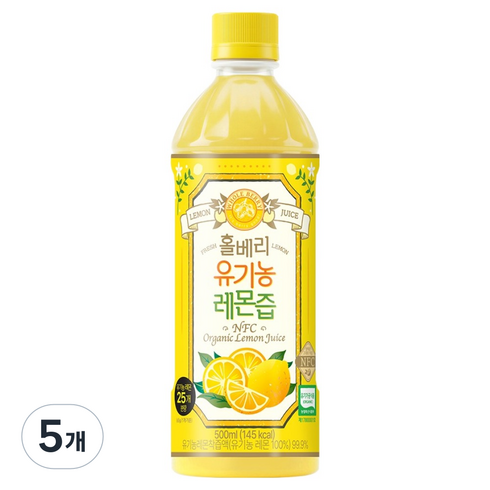 홀베리 유기농 레몬즙 페트, 500ml, 5개