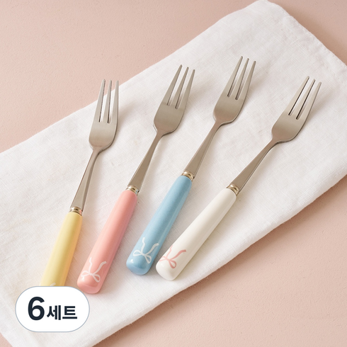 모던하우스 슈가타르트 리본 세라믹 티포크 4종 세트, 혼합색상, 6세트